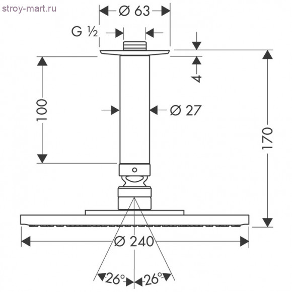 Верхний душ Raindance S 240 Air 1jet, потолочное подсоединение 100 мм, ?’ Raindance 27477000 Верхний душ Raindance S 240 Air 1jet, потолочное подсоединение 100 мм, ?’ Raindance 27477000