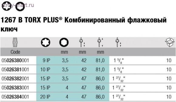 1267 B TORX PLUS® Комбинированный флажковый 026382 - WE-026382 1267 B TORX PLUS® Комбинированный флажковый 026382 - WE-026382