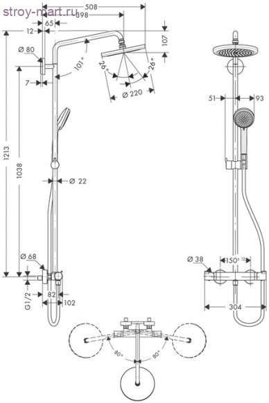 Croma 220 Showerpipe, поворотный держатель 400 мм, ?’ Croma 27185000 Croma 220 Showerpipe, поворотный держатель 400 мм, ?’ Croma 27185000