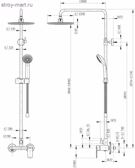 Душевая колонна со смесителем для душа OPAL R - F9125183CP-A2