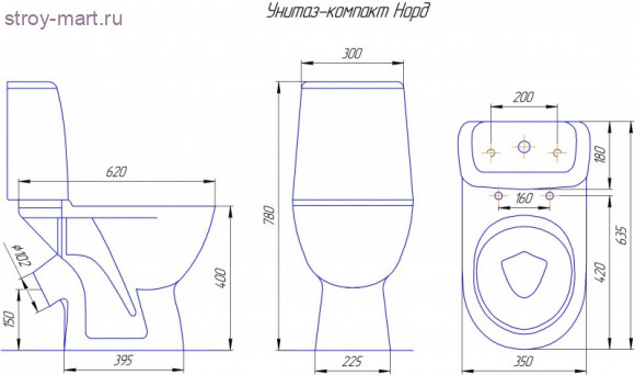 Унитаз-компакт Норд белый 2/реж косой выпуск в комплекте Кировская Керамика - 4606034156872