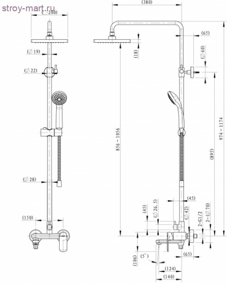 Душевая колонна со смесителем для ванны с поворотным изливом - F6125183CP-A Душевая колонна со смесителем для ванны с поворотным изливом - F6125183CP-A