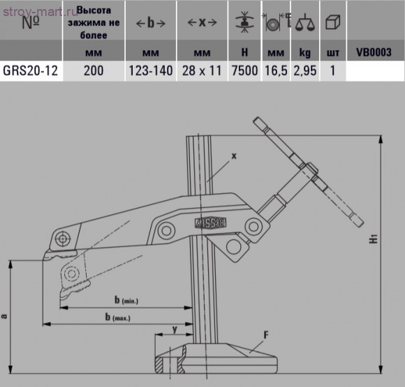 Зажим с манипулятором GRS BESSEY GRS20-12