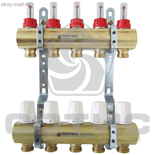 Коллекторные группы латунные с расходомерами и регулировочными клапанами серии СОТИС КГ05-50-2500 - КГ05-50-2505-20НР Коллекторные группы латунные с расходомерами и регулировочными клапанами серии СОТИС КГ05-50-2500 - КГ05-50-2505-20НР