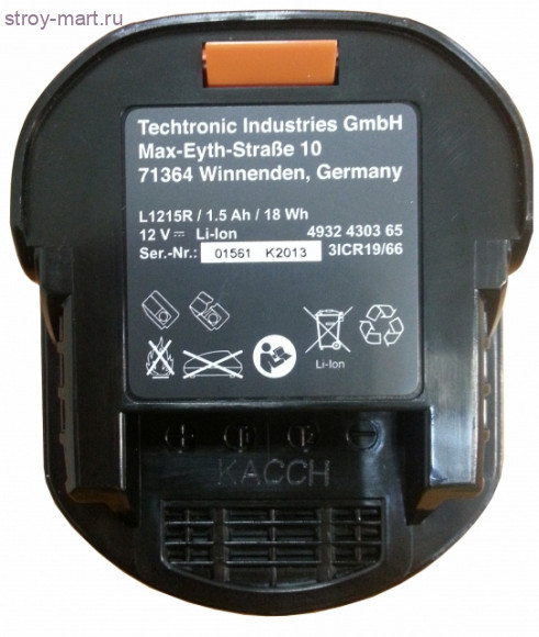 Аккумулятор L1215R,12В,1.5Aч,Pro Li-ion - 4932430365 Аккумулятор L1215R,12В,1.5Aч,Pro Li-ion - 4932430365