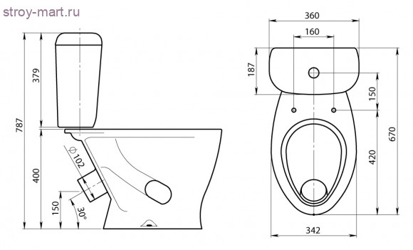 Унитаз-компакт белый козырьковый косой выпуск в комплекте Santeri - 4606034157060 Унитаз-компакт белый козырьковый косой выпуск в комплекте Santeri - 4606034157060