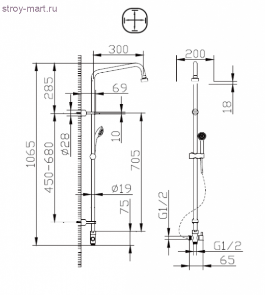 Душевая колонна для душа без смесителя FIT S - D283CP-2A