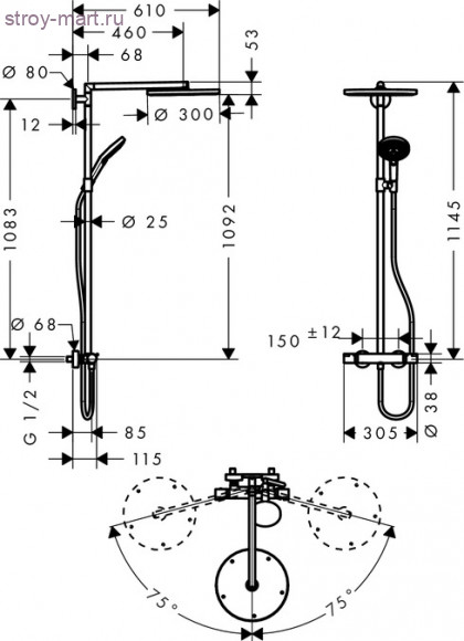 Raindance Select S 300 Showerpipe, ?’ Raindance Select 27114000 Raindance Select S 300 Showerpipe, ?’ Raindance Select 27114000