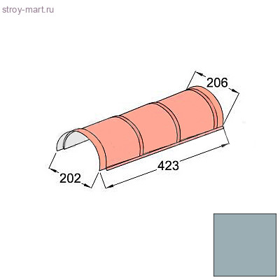 Конек полукруглый одинарный Decra Classic/Roman L=423 (375*) мм Серебро - С-000113266 Конек полукруглый одинарный Decra Classic/Roman L=423 (375*) мм Серебро - С-000113266