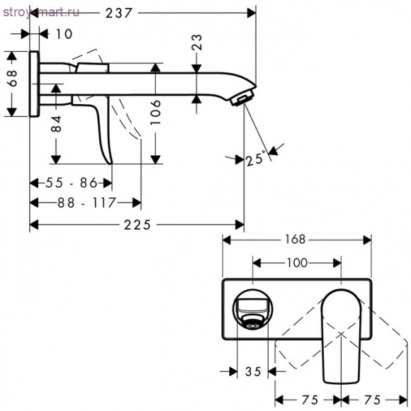Смеситель для раковины, однорычажный, излив 225 мм, СМ Metris 31086000 Смеситель для раковины, однорычажный, излив 225 мм, СМ Metris 31086000