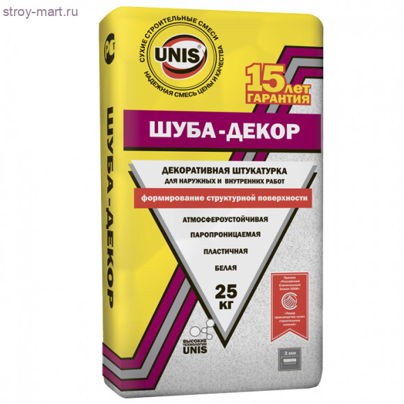 Декоративная Штукатурка «Юнис Шуба-декор», (1,5-2мм.) 25 кг (48 шт/под) - С-000039141 Декоративная Штукатурка «Юнис Шуба-декор», (1,5-2мм.) 25 кг (48 шт/под) - С-000039141