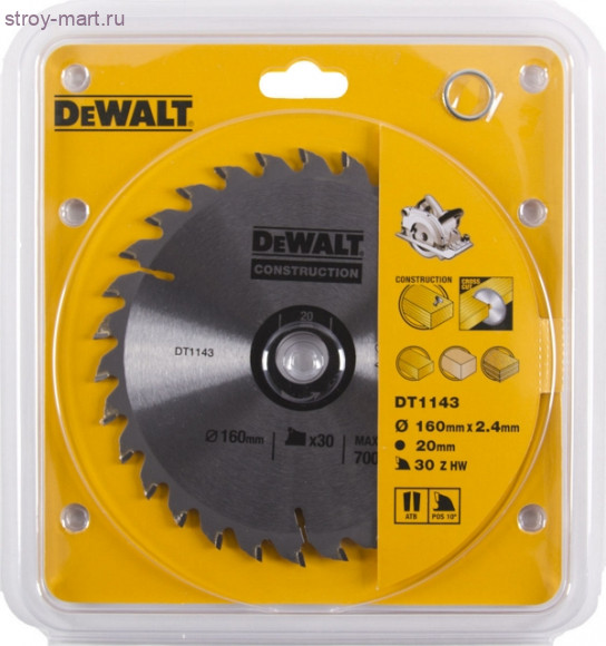 Диск пильный,ф160х20х1.5мм,30зуб,д\диск пил,д\стр материалов - DT 1143 Диск пильный,ф160х20х1.5мм,30зуб,д\диск пил,д\стр материалов - DT 1143