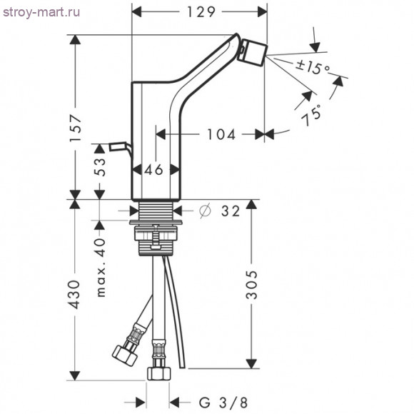 Смеситель для биде, однорычажный, со сливным гарнитуром Axor Urquiola 11220000