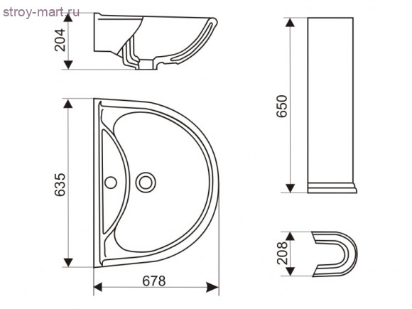 Умывальник Престиж с пьедесталом 1 отверстие 3 величины цветы б/комплекта Оскол - 023-2539