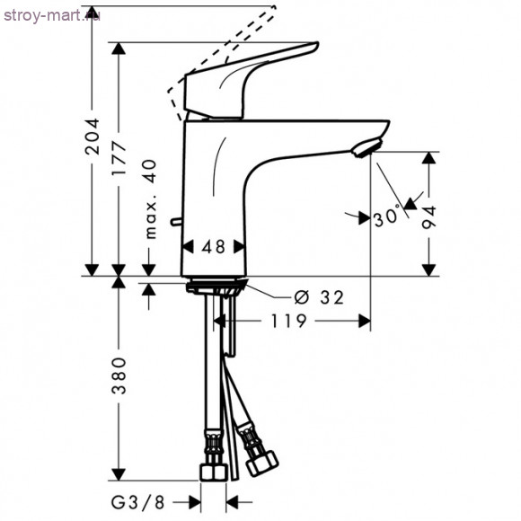 Смеситель для раковины 100, однорычажный, со сливным гарнитуром Focus 31607000 Смеситель для раковины 100, однорычажный, со сливным гарнитуром Focus 31607000