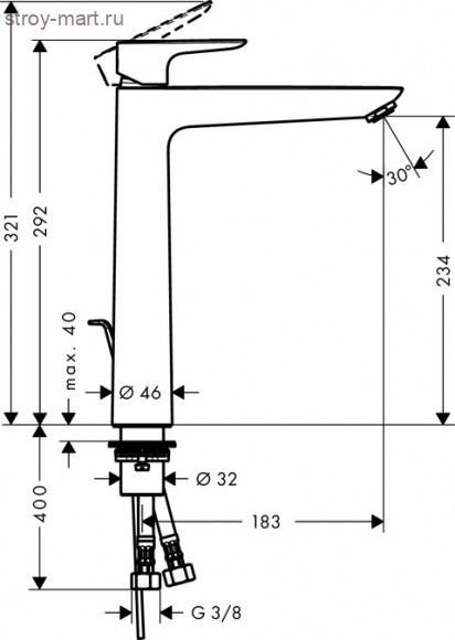 Смеситель для раковины 240, однорычажный, со сливным гарнитуром Talis E 71716000