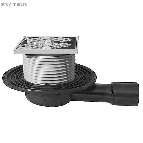 Трап горизонтальный выпуск Дн 40/50 с решеткой из нерж стали в подрамнике 123х123 HL 90 Трап горизонтальный выпуск Дн 40/50 с решеткой из нерж стали в подрамнике 123х123 HL 90