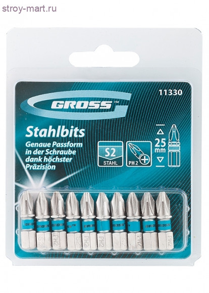Набор бит «Gross» PH2х25, сталь S2, 10шт / 11330 - С-000131837 Набор бит «Gross» PH2х25, сталь S2, 10шт / 11330 - С-000131837