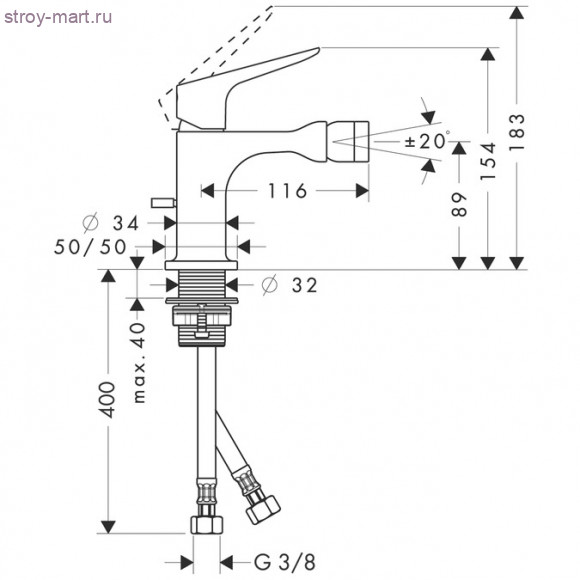 Смеситель для биде, однорычажный Axor Citterio M 34210000 Смеситель для биде, однорычажный Axor Citterio M 34210000