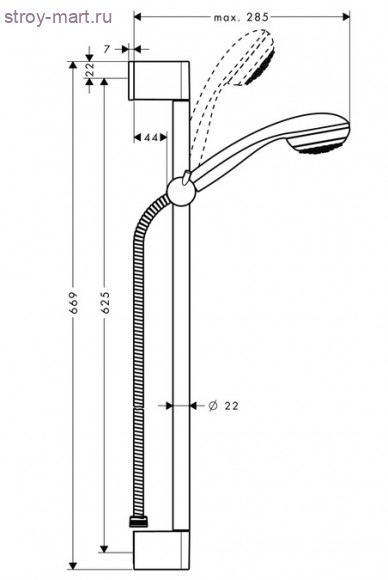 Душевой набор Crometta 85 1jet/Unica'Crometta 0,65 м, ?’ Crometta 85 27728000