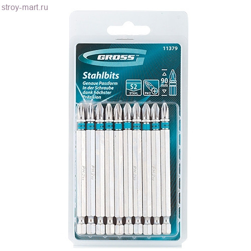 Набор бит РН2х90, сталь S2, 10шт Gross - С-000118730 Набор бит РН2х90, сталь S2, 10шт Gross - С-000118730