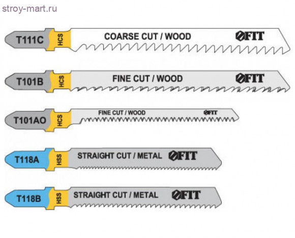 Набор полотен для лобзика FIT, 5 шт (T111C; T101BR; T101AO; T118A; T118B) / 41011 - С-000111032