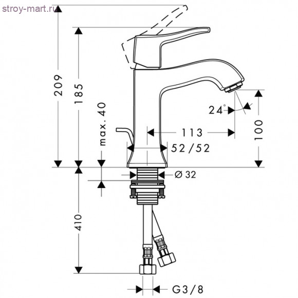 Смеситель для раковины, однорычажный Metris Classic 31075000 Смеситель для раковины, однорычажный Metris Classic 31075000