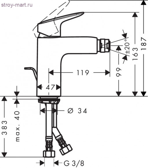 Смеситель для биде 100, однорычажный, с донным клапаном Logis 71200000 Смеситель для биде 100, однорычажный, с донным клапаном Logis 71200000