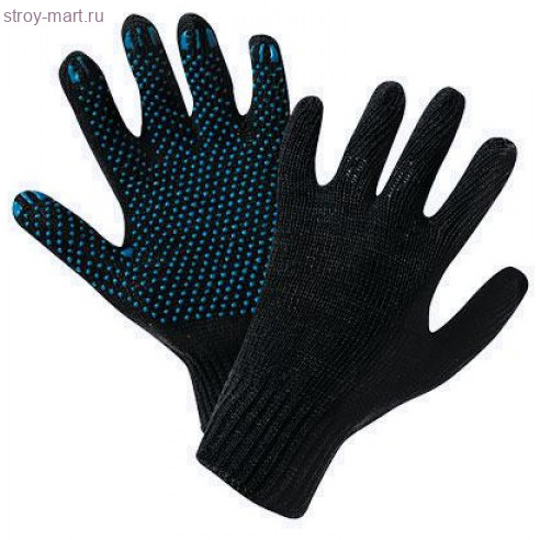 Перчатки х/б, зимние, полушерсть черные, покрытие ладони - ПВХ «Точка», размер L-XL. Россия - С-000105603