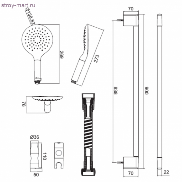Душевая лейка с тремя режимами переключения - P70144CP