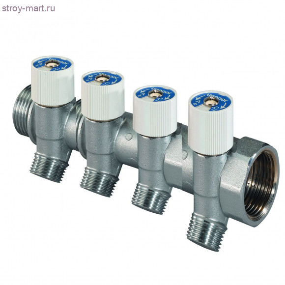 Коллектор латунь Ду 1x1/2 НР с запорными вентилями на 4 выхода SH Uponor 1014139 Коллектор латунь Ду 1x1/2 НР с запорными вентилями на 4 выхода SH Uponor 1014139
