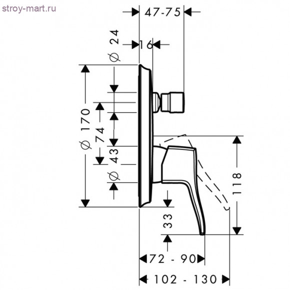 Смеситель для ванны, однорычажный, СМ Metris Classic 31485000 Смеситель для ванны, однорычажный, СМ Metris Classic 31485000