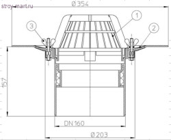 Воронка кровельн вертикальный Дн 110 с листвоул, полимербитумным полотном, с эл/подогревом HL 62.1H