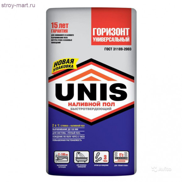 «Юнис-Горизонт Универсальный быстротвердеющий пол толстый 2-100 мм, 20 кг (64 шт./под.) - С-000058900 «Юнис-Горизонт Универсальный быстротвердеющий пол толстый 2-100 мм, 20 кг (64 шт./под.) - С-000058900