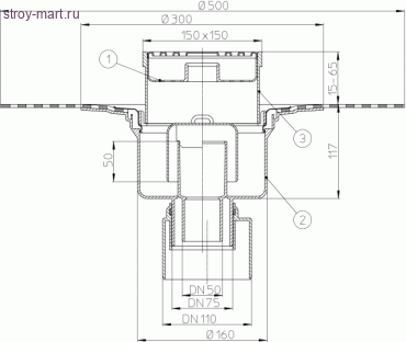 Трап вертикальный Дн 50/75/110 с решеткой из неж стали HL 317H Трап вертикальный Дн 50/75/110 с решеткой из неж стали HL 317H