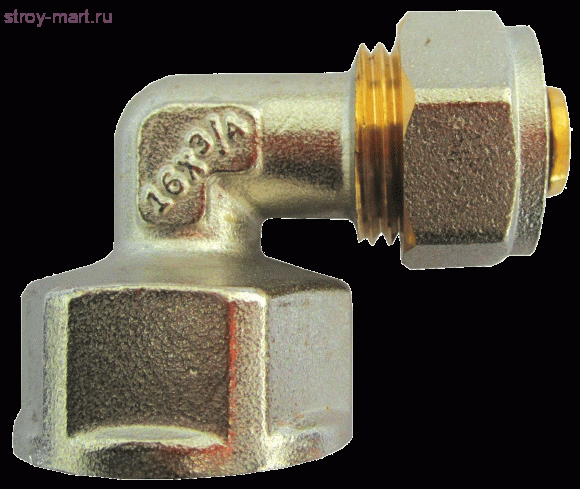 Угольник МП латунь Faro Дн 32х1 ВР обжим STC 6450 никель - 4606034040447