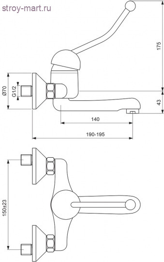 Смеситель одноручный для умывальника Сева Профи хром настенный Vidima ВА097АА хирургический Смеситель одноручный для умывальника Сева Профи хром настенный Vidima ВА097АА хирургический