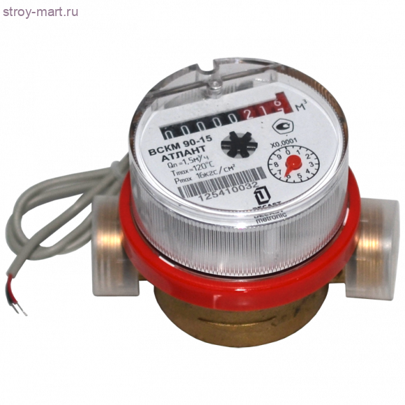 Счётчик х/в и г/в крыльчатый многоструйный импульсный ВСКМ 90 ДГ Атлант Ду 15 Ру10 120С L=80мм резьба в комплекте ПК Прибор - 4606034160329