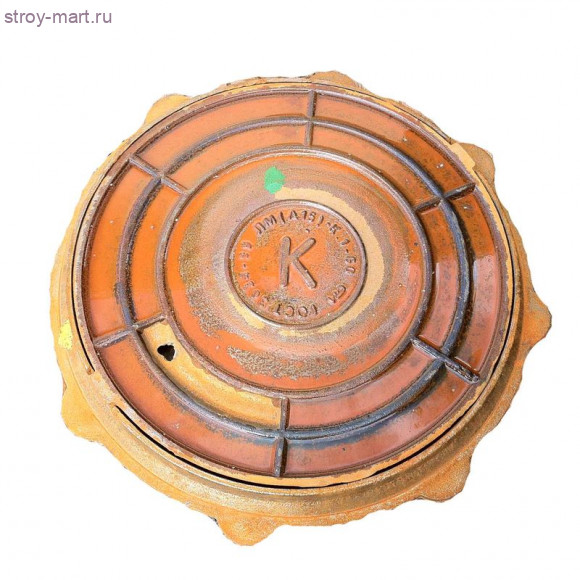 Люк чугун канализационный К тип Л малый A15 m=55кг ГОСТ 3634-99 - 004-0082