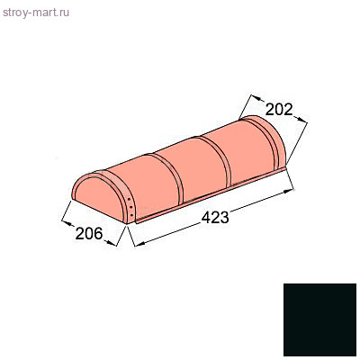 Конек полукруглый начальный Decra Classic/Roman L=423 мм Черный бриллиант - С-000113307 Конек полукруглый начальный Decra Classic/Roman L=423 мм Черный бриллиант - С-000113307