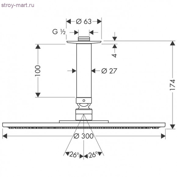 Верхний душ Raindance S 300 Air 1jet, потолочное подсоединение 100 мм, ?’ Raindance 27494000 Верхний душ Raindance S 300 Air 1jet, потолочное подсоединение 100 мм, ?’ Raindance 27494000