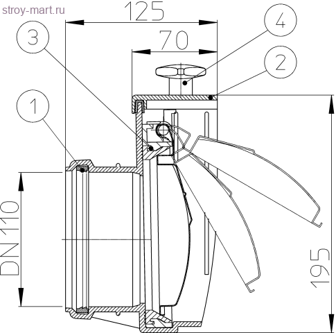Затвор канализационный Дн 110 2-х камерный с эл/приводом с 2-мя лючками HL 710.2EPC