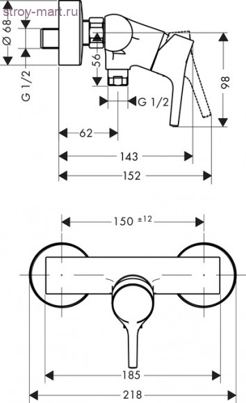 Смеситель для душа, однорычажный, ВМ Talis S 72600000 Смеситель для душа, однорычажный, ВМ Talis S 72600000