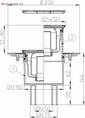 Трап вертикальный Дн 50/75/110 с решеткой из неж стали крепление Klik-Klak HL 310N-3000 Трап вертикальный Дн 50/75/110 с решеткой из неж стали крепление Klik-Klak HL 310N-3000