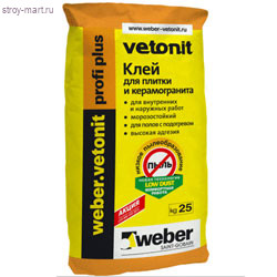 Клей для керамогранита и камня Weber.Vetonit Profi +, 25 кг (48 шт./под.) 1002316 - С-000033102 Клей для керамогранита и камня Weber.Vetonit Profi +, 25 кг (48 шт./под.) 1002316 - С-000033102