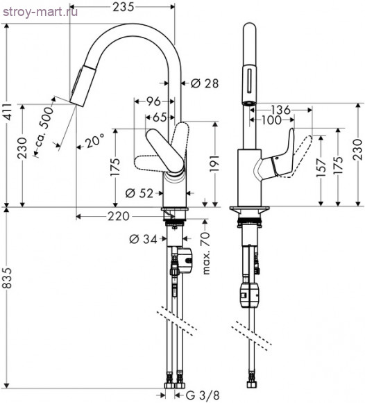 Смеситель для кухни однорычажный, с выдвижным душем, ?? Focus 31815000 Смеситель для кухни однорычажный, с выдвижным душем, ?? Focus 31815000