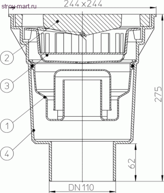 Трап Ду 110 чугун решетка, дворовой HL 606W Трап Ду 110 чугун решетка, дворовой HL 606W