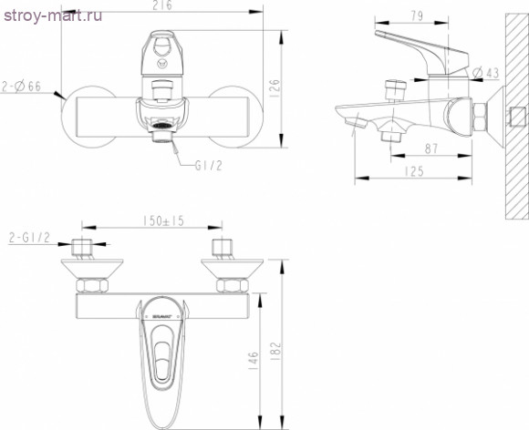 Смеситель для ванны с коротким изливом БЕЗ аксессуаров - F648162C-01 Смеситель для ванны с коротким изливом БЕЗ аксессуаров - F648162C-01