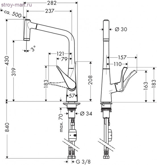 Смеситель для кухни однорычажный, с выдвижным душем, ?? Metris 14820000 Смеситель для кухни однорычажный, с выдвижным душем, ?? Metris 14820000