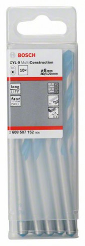 10 сверл CYL-9 MultiConstr 8x80x120 мм - 2608587152 10 сверл CYL-9 MultiConstr 8x80x120 мм - 2608587152